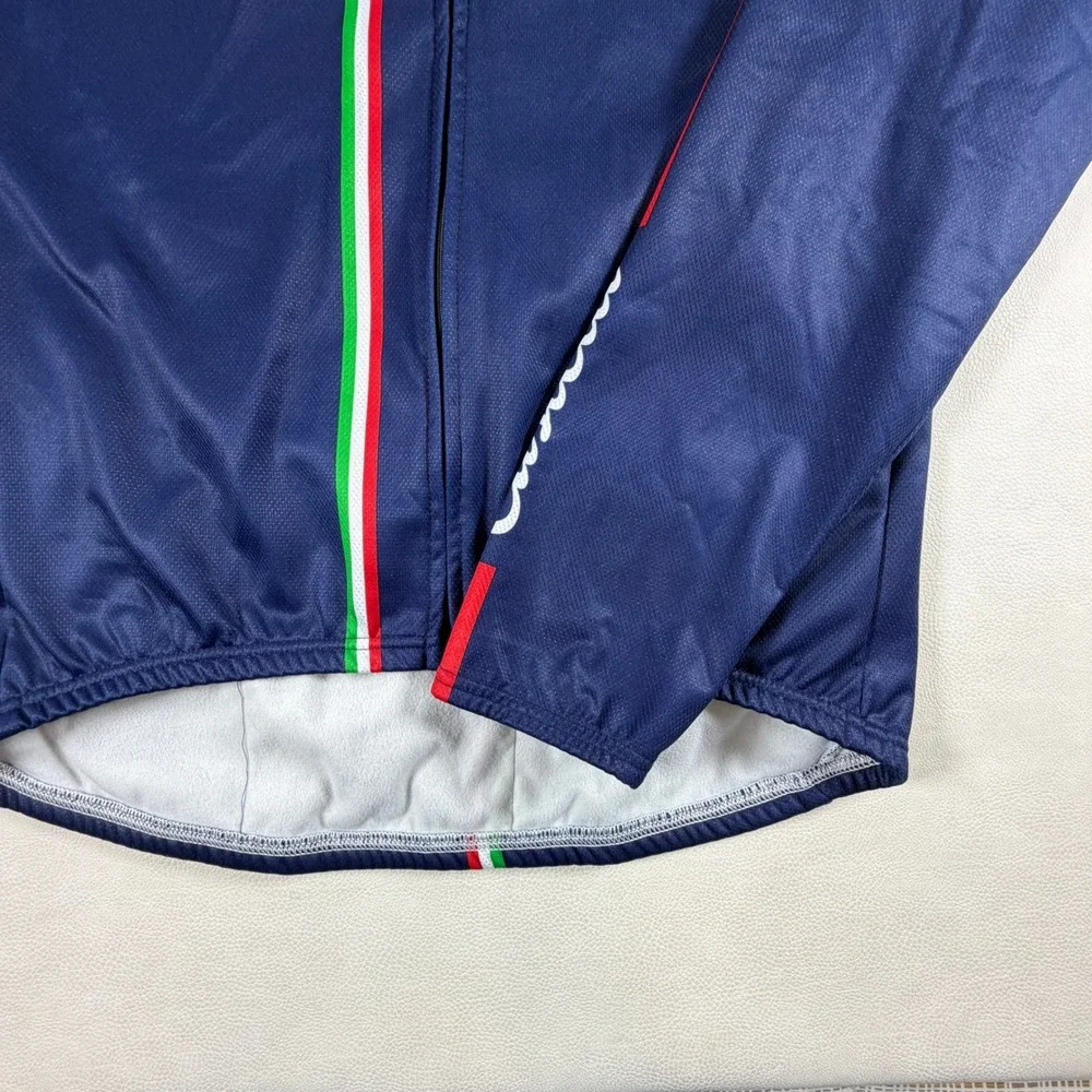 Castelli Mens XXL Navy Blue Full Zip Cycling Jacket Fleece Lined Italian Stripe